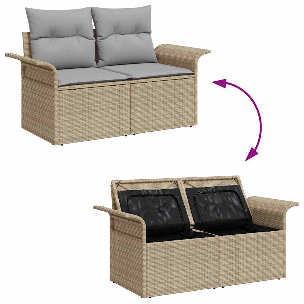 Garten-Sofa-Set mit Speicher 6 pcs Beige Poly Rattan