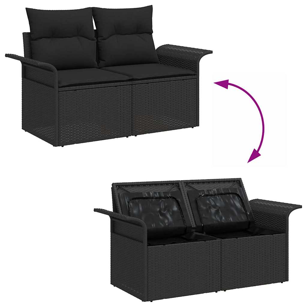 Garten-Sofa-Set mit Speicher 6 pcs Schwarz Poly Rattan