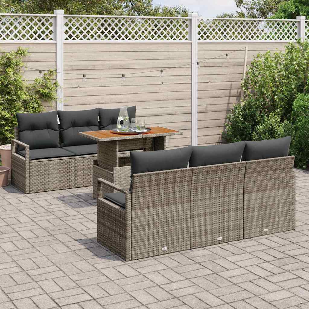 Garten-Sofa-Set mit Speicher 7 pcs Grau Poly Rattan