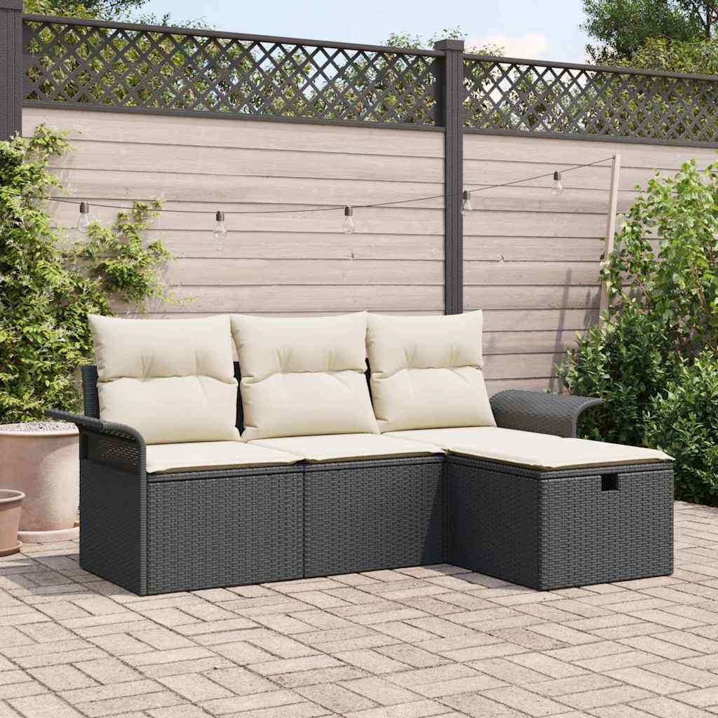 Garten-Sofa-Set 4 pcs Schwarz und Creme 196 x 117 x 85 cm
