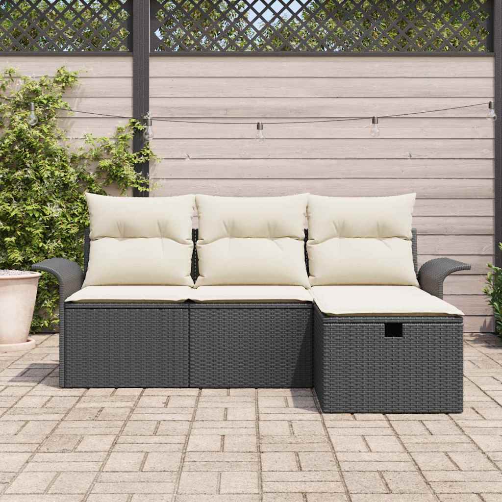 Garten-Sofa-Set 4 pcs Schwarz und Creme 196 x 117 x 85 cm