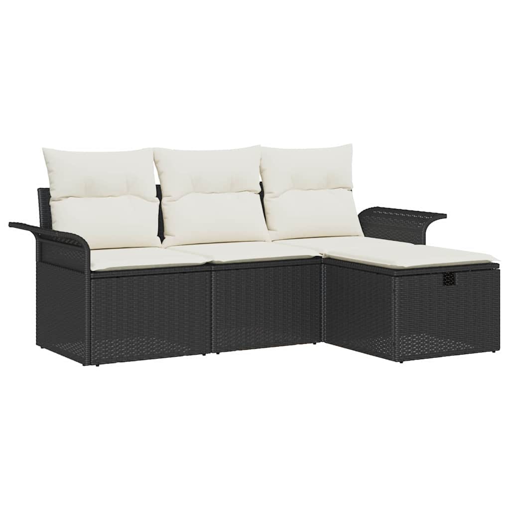 Garten-Sofa-Set 4 pcs Schwarz und Creme 196 x 117 x 85 cm