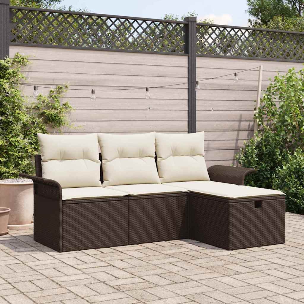 Garten-Sofa-Set 4 pcs Braun und Creme 196 x 117 x 85 cm