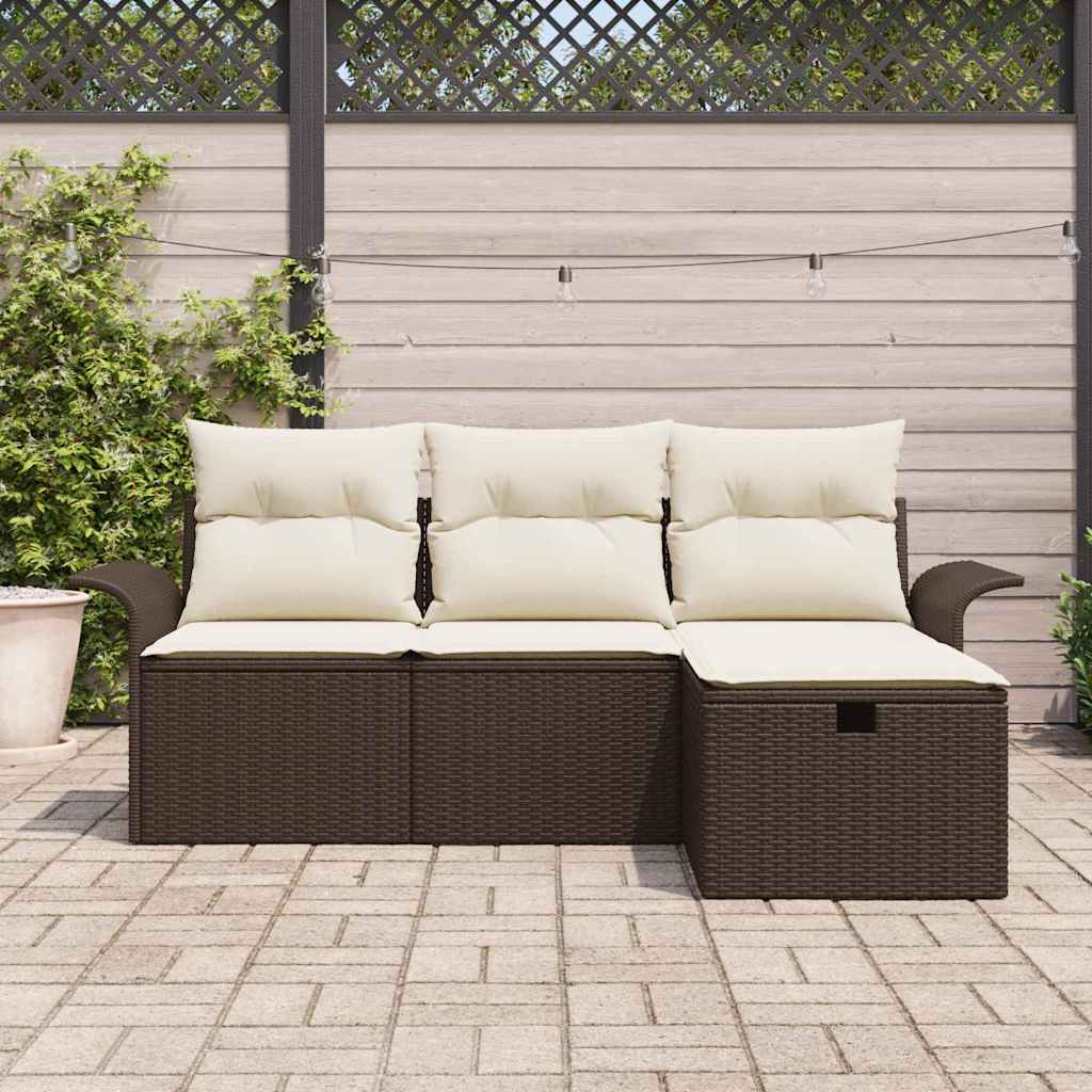 Garten-Sofa-Set 4 pcs Braun und Creme 196 x 117 x 85 cm