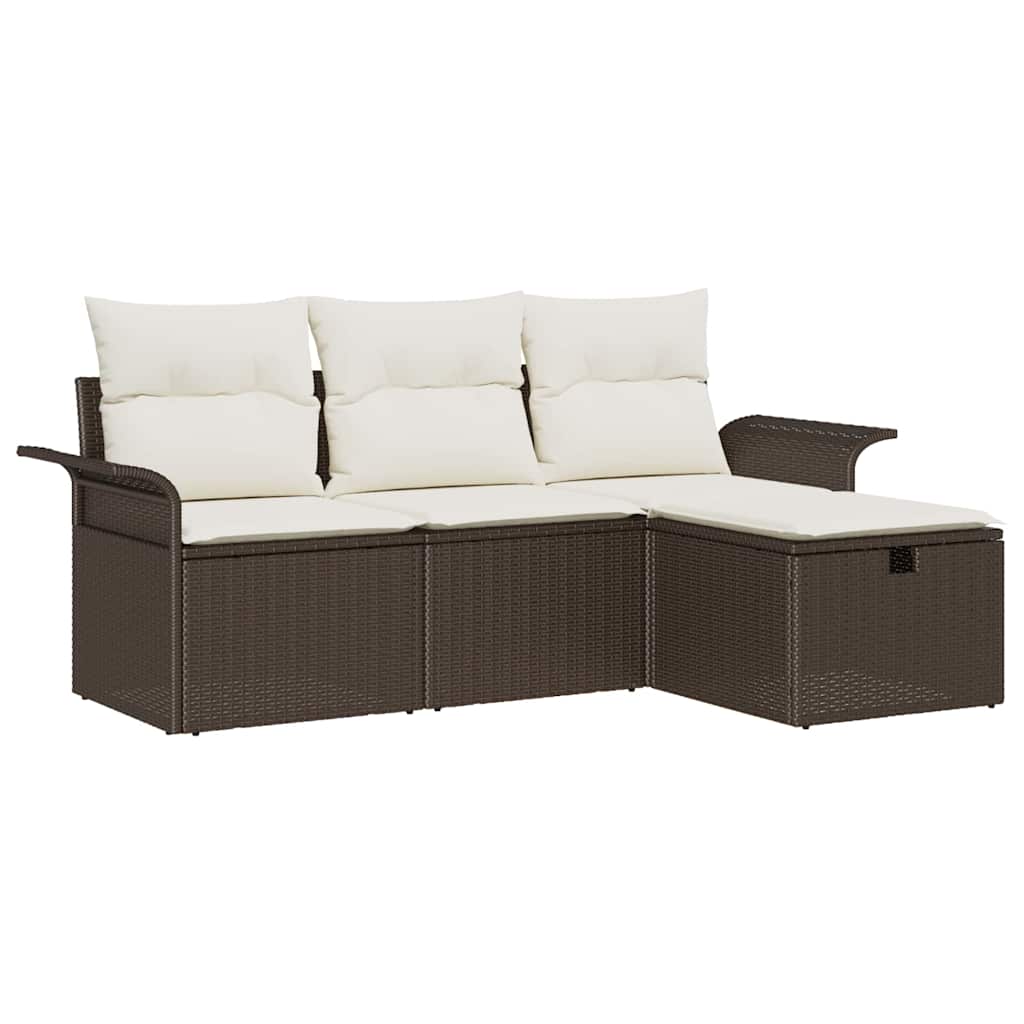 Garten-Sofa-Set 4 pcs Braun und Creme 196 x 117 x 85 cm