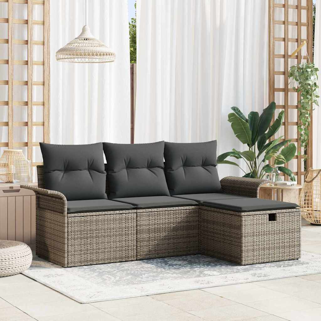 Garten-Sofa-Set 4 pcs Grau 196 x 117 x 85 cm Poly Rattan