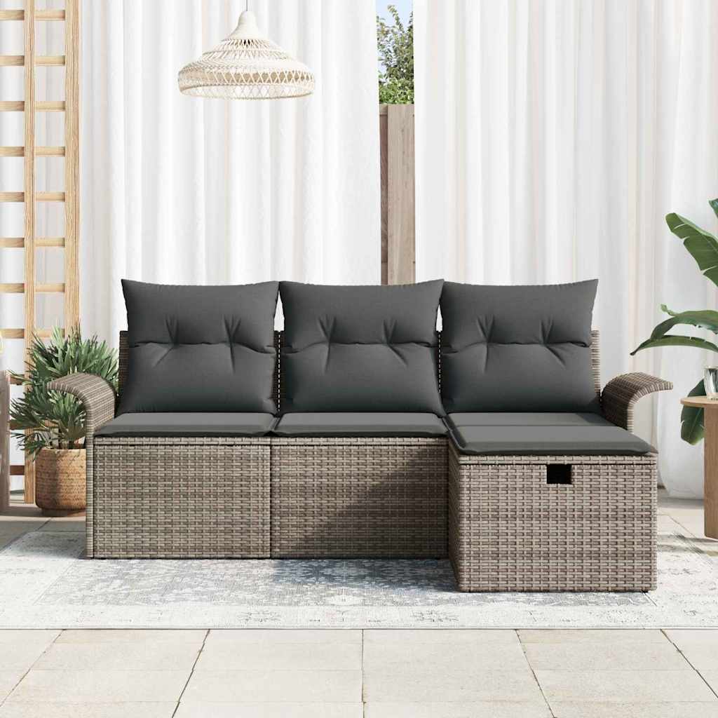 Garten-Sofa-Set 4 pcs Grau 196 x 117 x 85 cm Poly Rattan