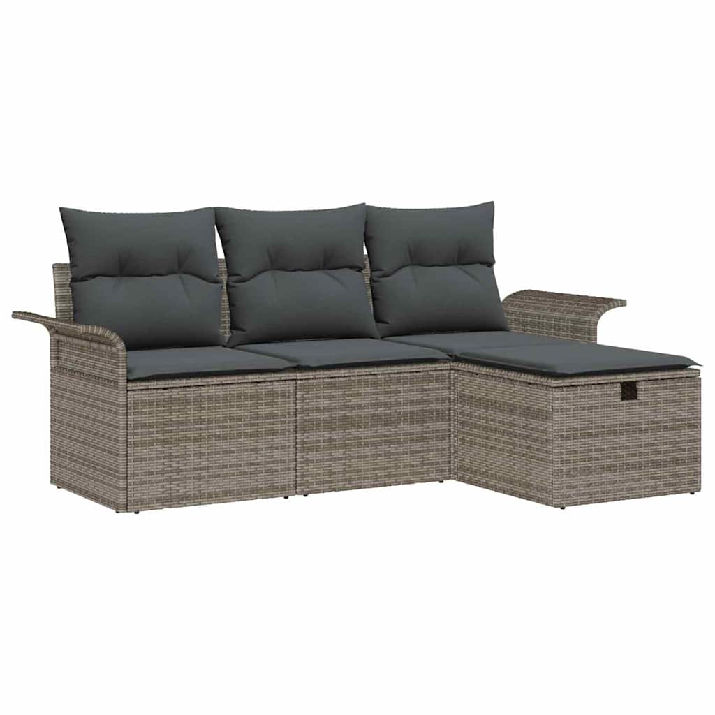Garten-Sofa-Set 4 pcs Grau 196 x 117 x 85 cm Poly Rattan