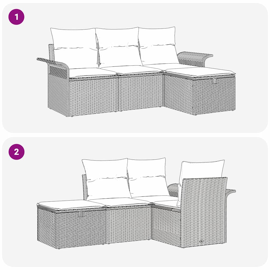 Garten-Sofa-Set 4 pcs Grau 196 x 117 x 85 cm Poly Rattan