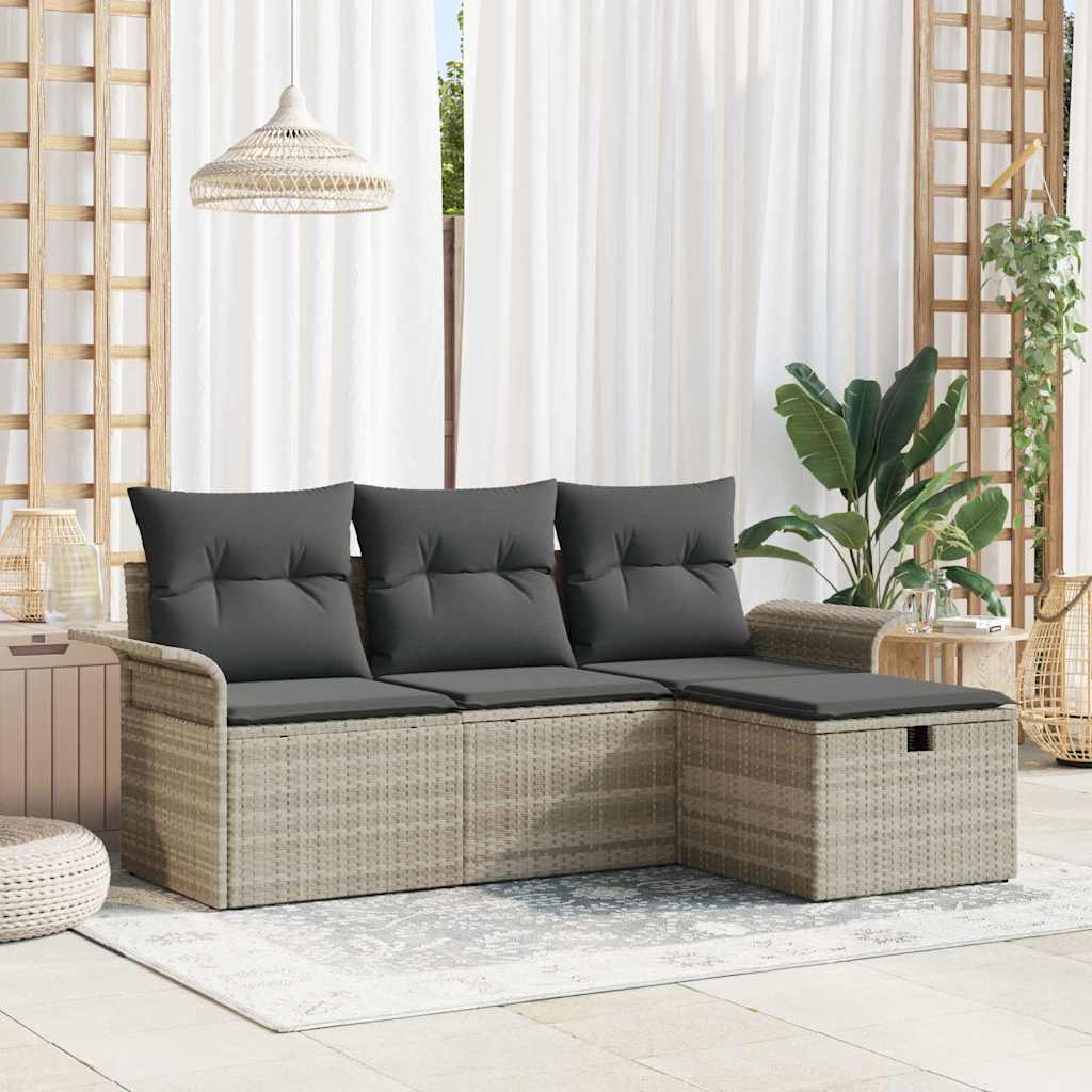 Garten-Sofa-Set 4 pcs Hellgrau 196 x 117 x 85 cm Poly Rattan