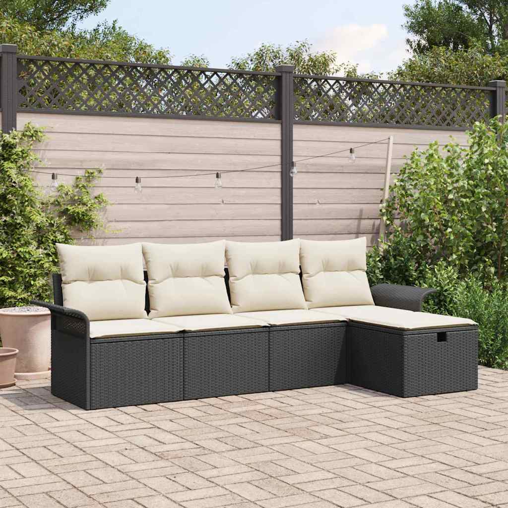 Garten-Sofa-Set 5 pcs Schwarz und Creme 251 x 117 x 85 cm