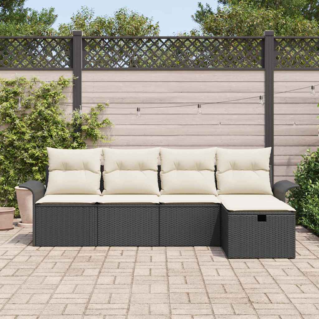 Garten-Sofa-Set 5 pcs Schwarz und Creme 251 x 117 x 85 cm