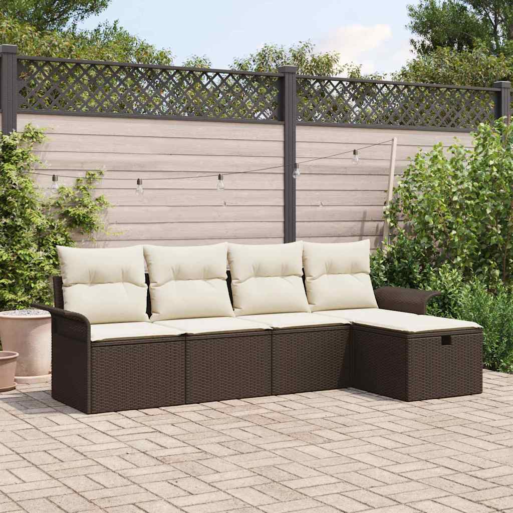Garten-Sofa-Set 5 pcs Braun und Creme 251 x 117 x 85 cm