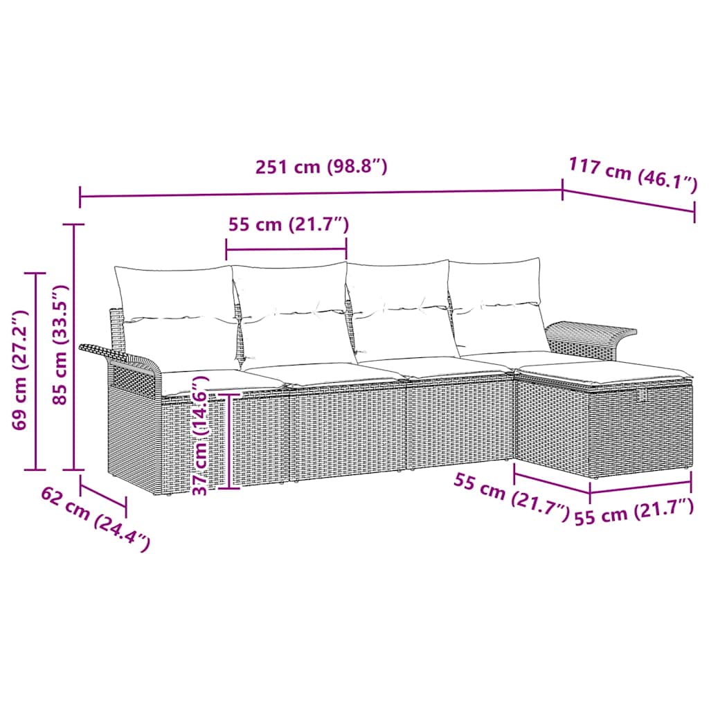 Garten-Sofa-Set 5 pcs Beige und Creme 251 x 117 x 85 cm