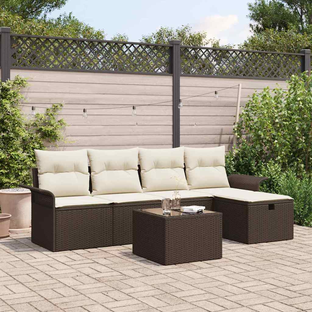 Garten-Sofa-Set 6 pcs Braun und Creme 251 x 117 x 85 cm