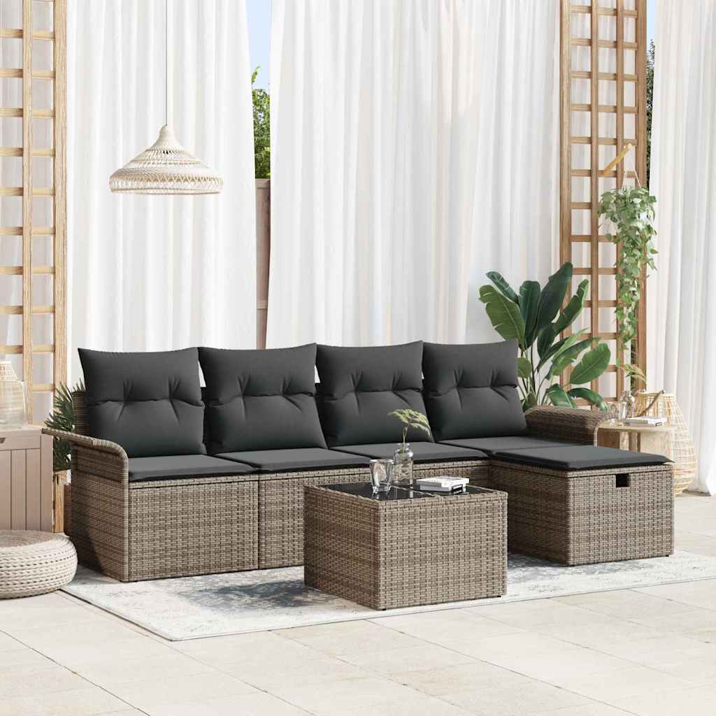Garten-Sofa-Set 6 pcs Grau 251 x 117 x 85 cm Poly Rattan