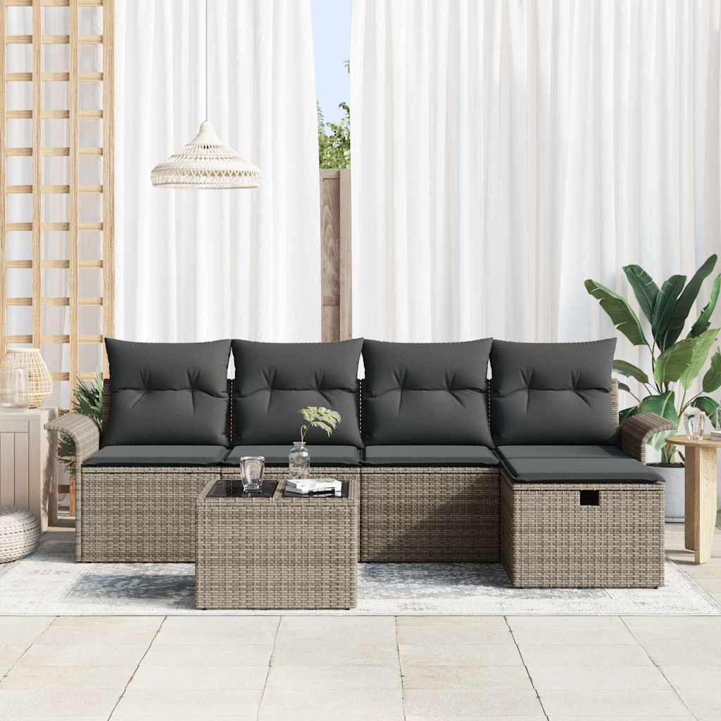 Garten-Sofa-Set 6 pcs Grau 251 x 117 x 85 cm Poly Rattan