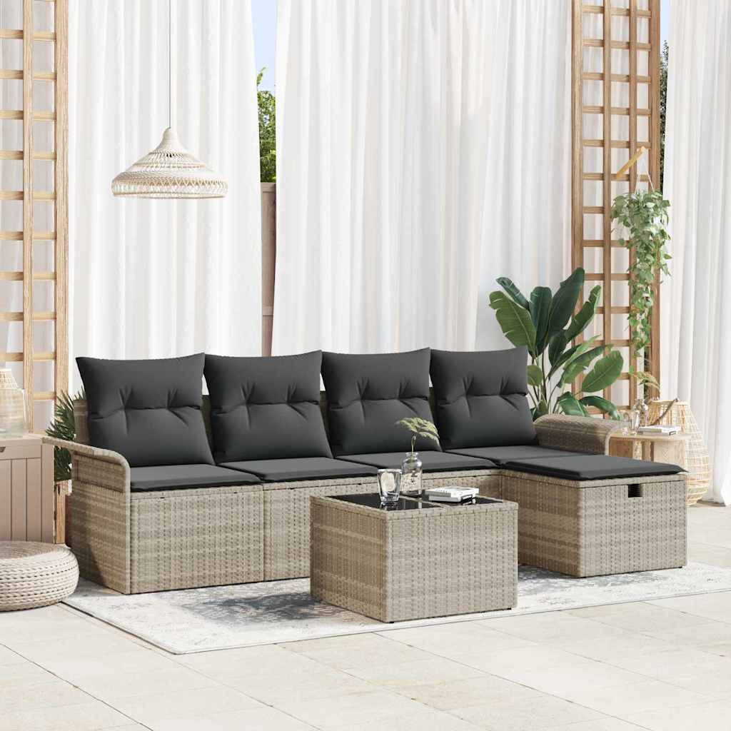 Garten-Sofa-Set 6 pcs Hellgrau 251 x 117 x 85 cm Poly Rattan