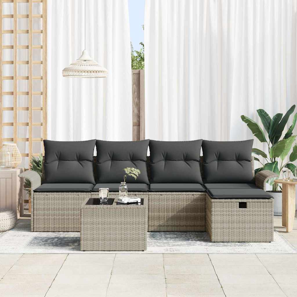 Garten-Sofa-Set 6 pcs Hellgrau 251 x 117 x 85 cm Poly Rattan