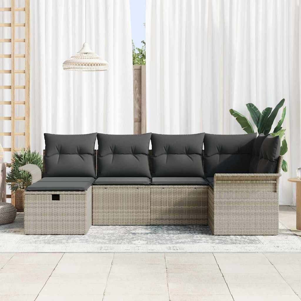 Garten-Sofa-Set mit Kissen 6 pcs Hellgrau 242,5 x 132,5 x 85 cm