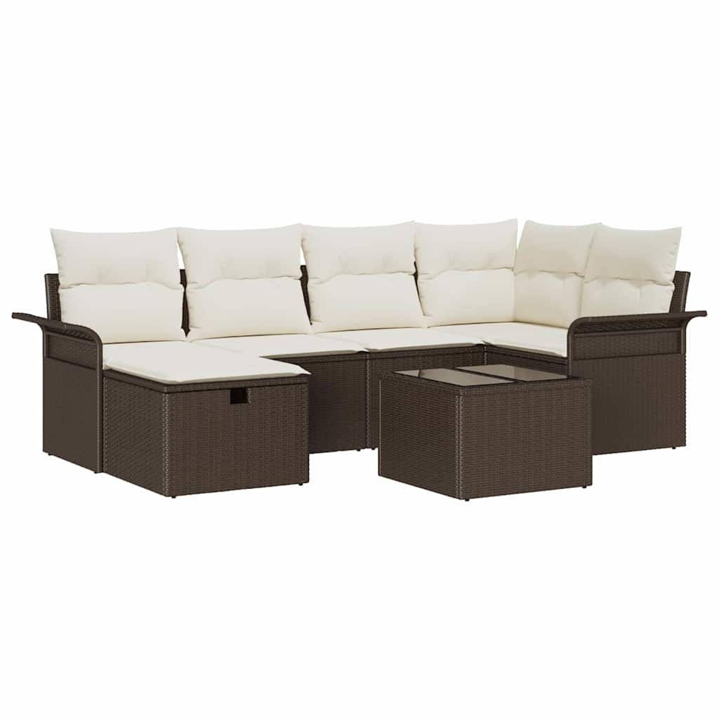 Garten-Sofa-Set 7 pcs Braun und Creme 242,5 x 132,5 x 85 cm