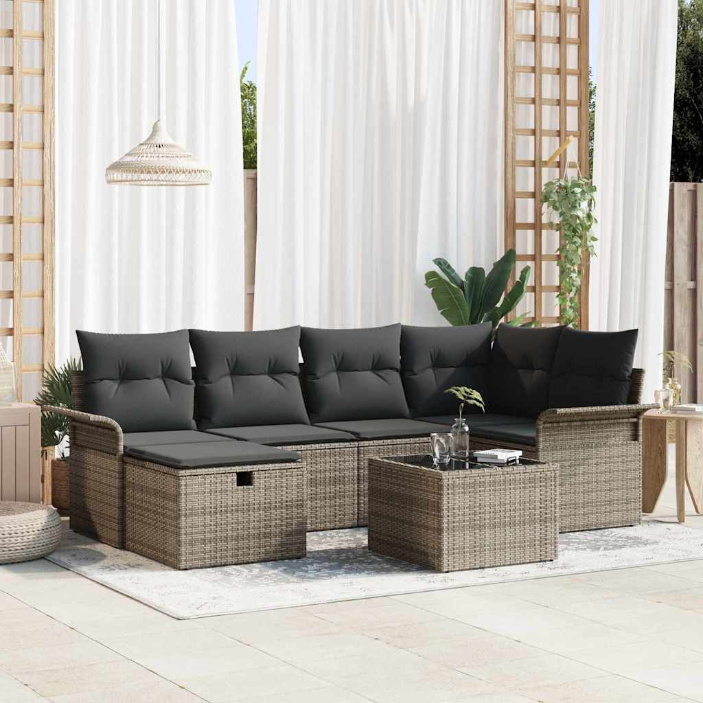 Garten-Sofa-Set 7 pcs Grau 242,5 x 132,5 x 85 cm Poly Rattan