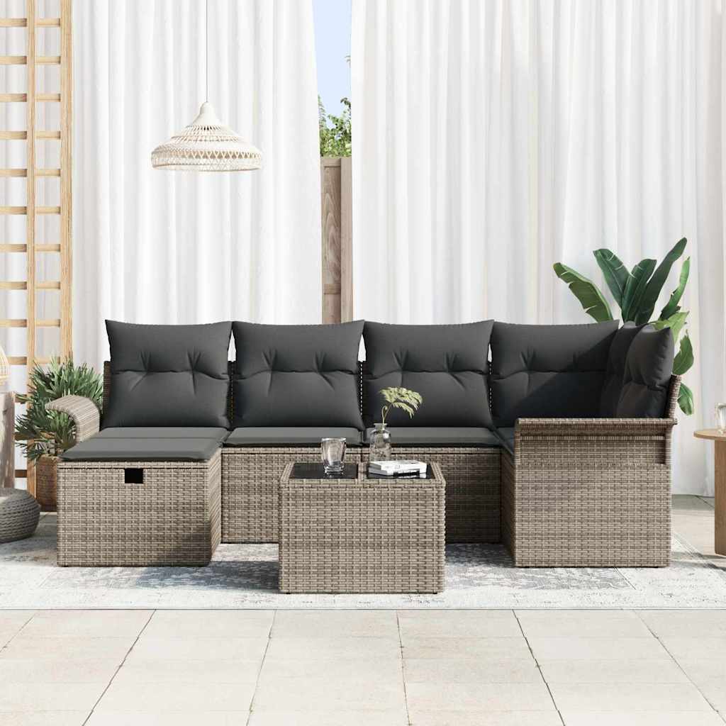 Garten-Sofa-Set 7 pcs Grau 242,5 x 132,5 x 85 cm Poly Rattan