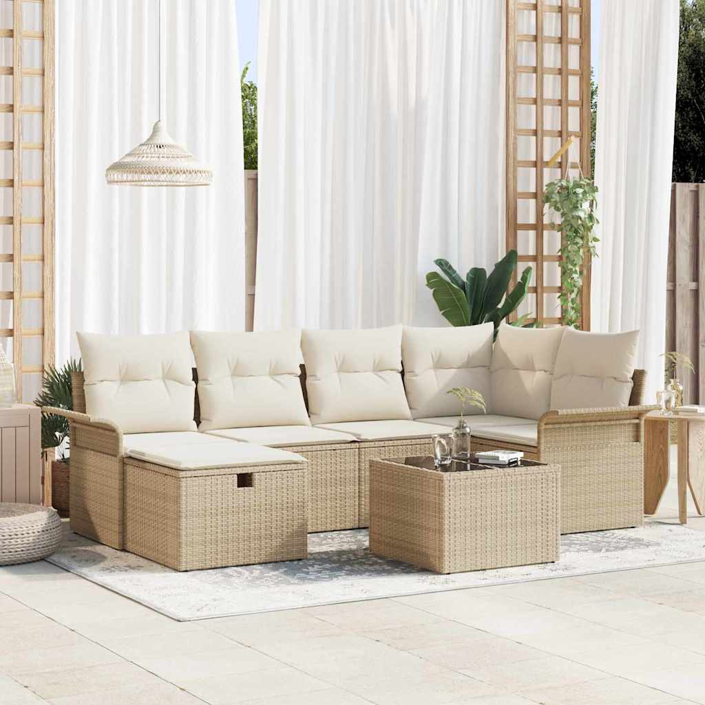 Garten-Sofa-Set 7 pcs Beige und Creme 242,5 x 132,5 x 85 cm