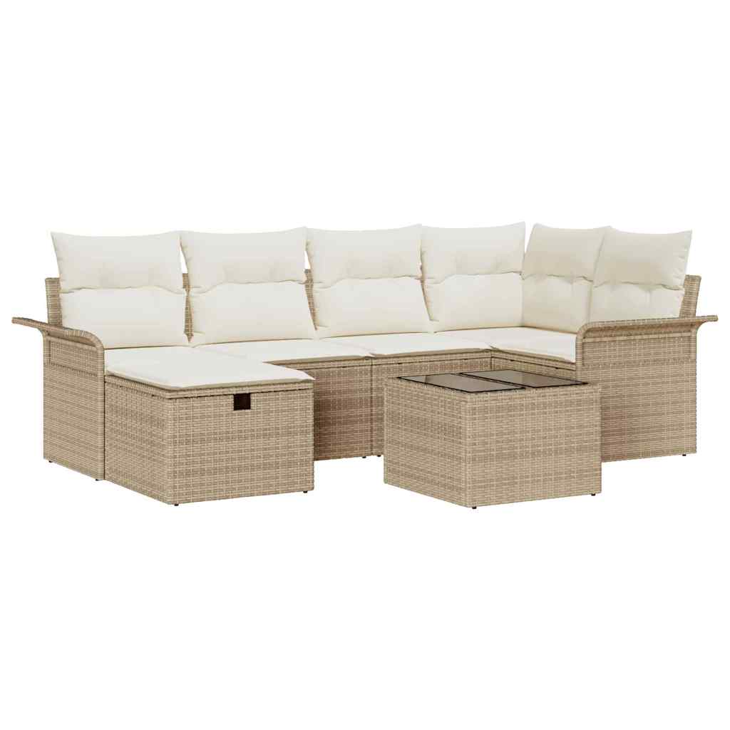 Garten-Sofa-Set 7 pcs Beige und Creme 242,5 x 132,5 x 85 cm