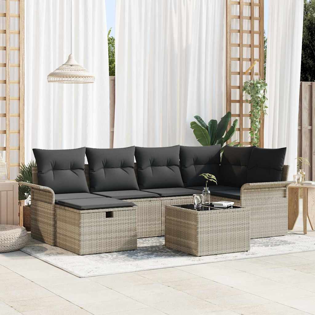 Garten-Sofa-Set mit Kissen 7 pcs Hellgrau 242,5 x 132,5 x 85 cm