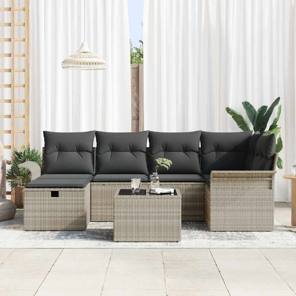 Garten-Sofa-Set mit Kissen 7 pcs Hellgrau 242,5 x 132,5 x 85 cm