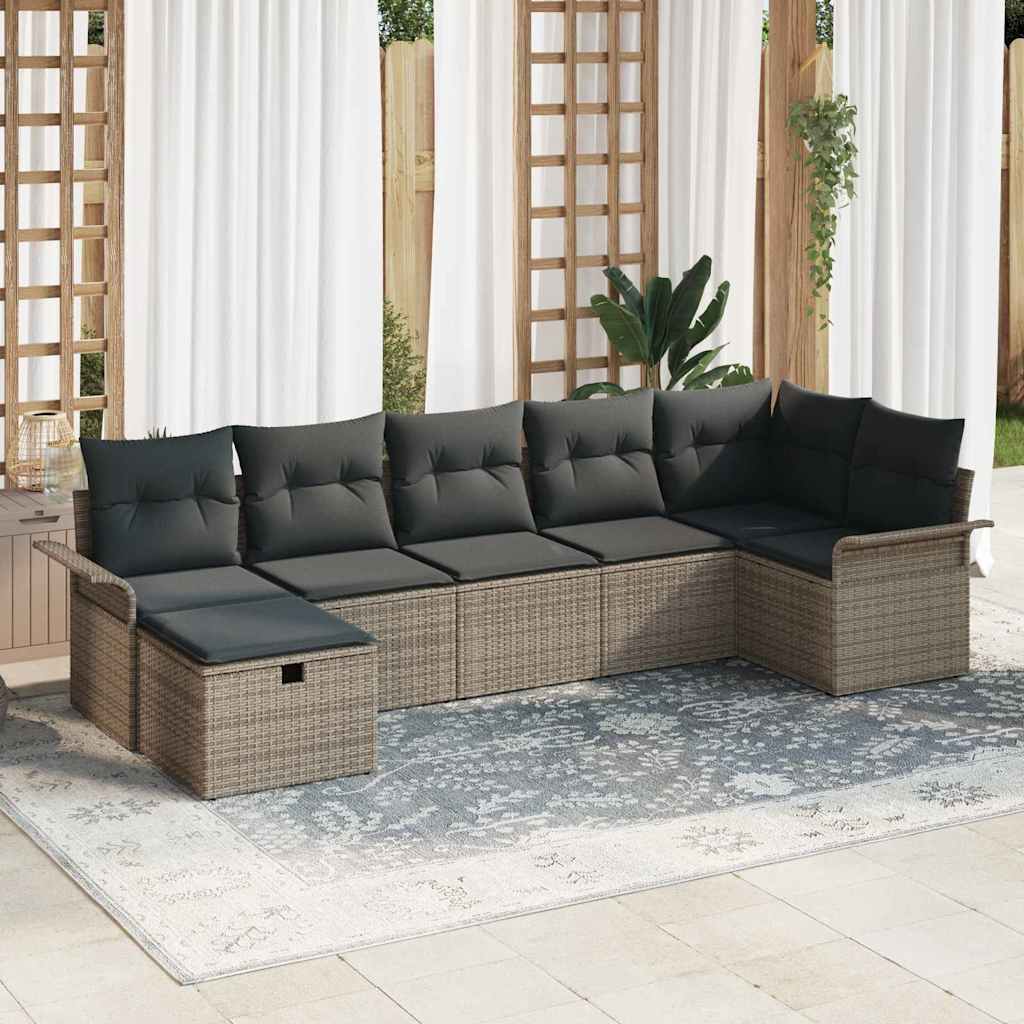 Garten-Sofa-Set 7 pcs Grau 297,5 x 132,5 x 85 cm Poly Rattan