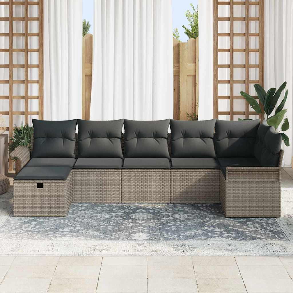Garten-Sofa-Set 7 pcs Grau 297,5 x 132,5 x 85 cm Poly Rattan