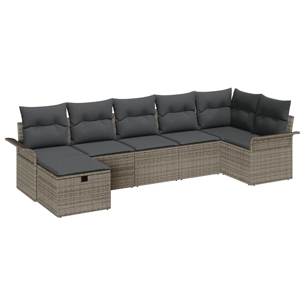 Garten-Sofa-Set 7 pcs Grau 297,5 x 132,5 x 85 cm Poly Rattan
