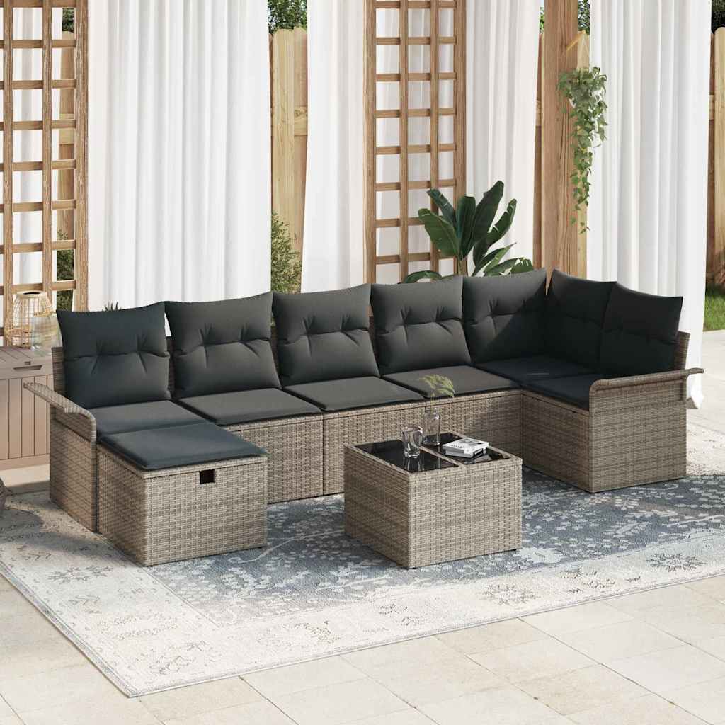 Garten-Sofa-Set 8 pcs Grau 297,5 x 132,5 x 85 cm Poly Rattan