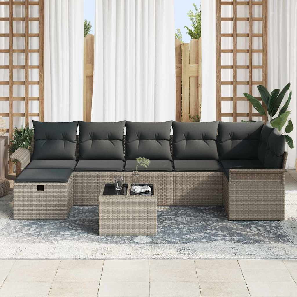 Garten-Sofa-Set 8 pcs Grau 297,5 x 132,5 x 85 cm Poly Rattan