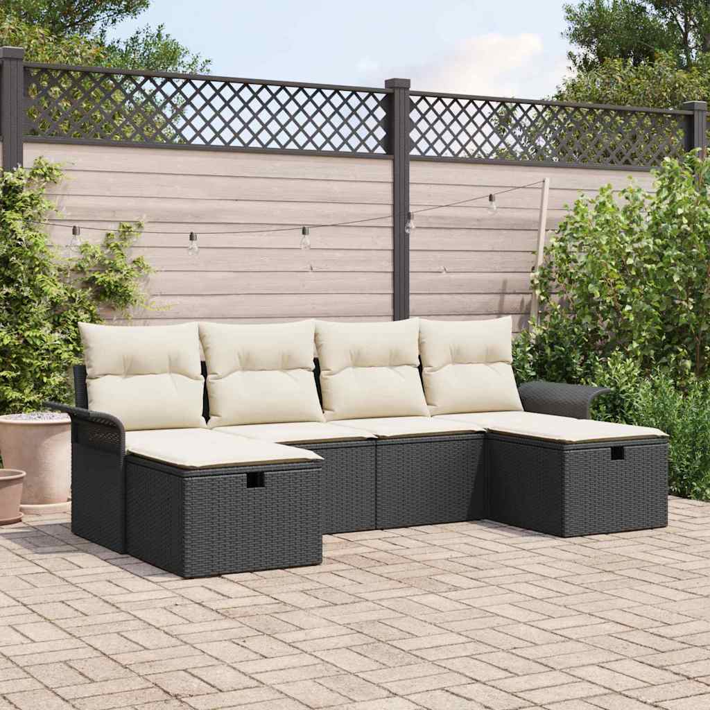 Garten-Sofa-Set 6 pcs Schwarz und Creme 251 x 117 x 85 cm