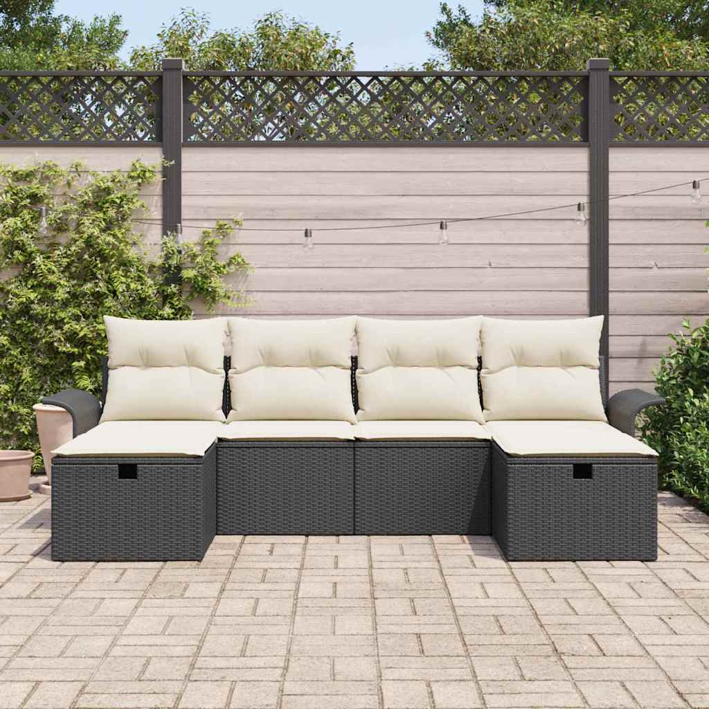 Garten-Sofa-Set 6 pcs Schwarz und Creme 251 x 117 x 85 cm
