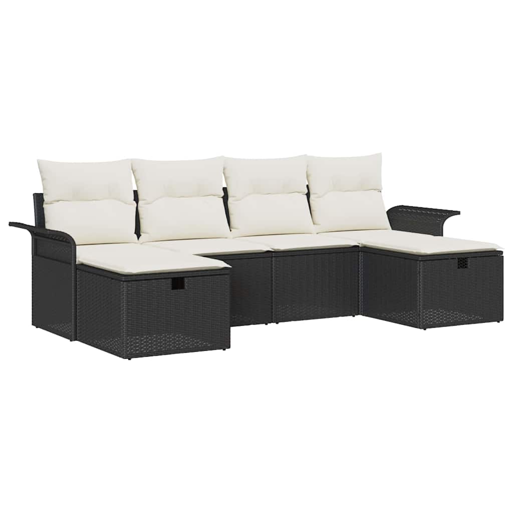 Garten-Sofa-Set 6 pcs Schwarz und Creme 251 x 117 x 85 cm