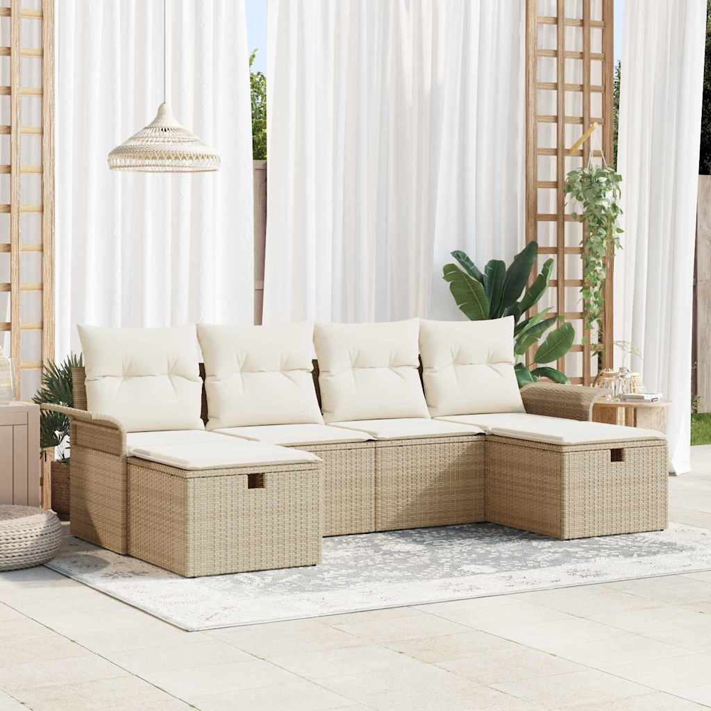 Garten-Sofa-Set 6 pcs Beige und Creme 251 x 117 x 85 cm