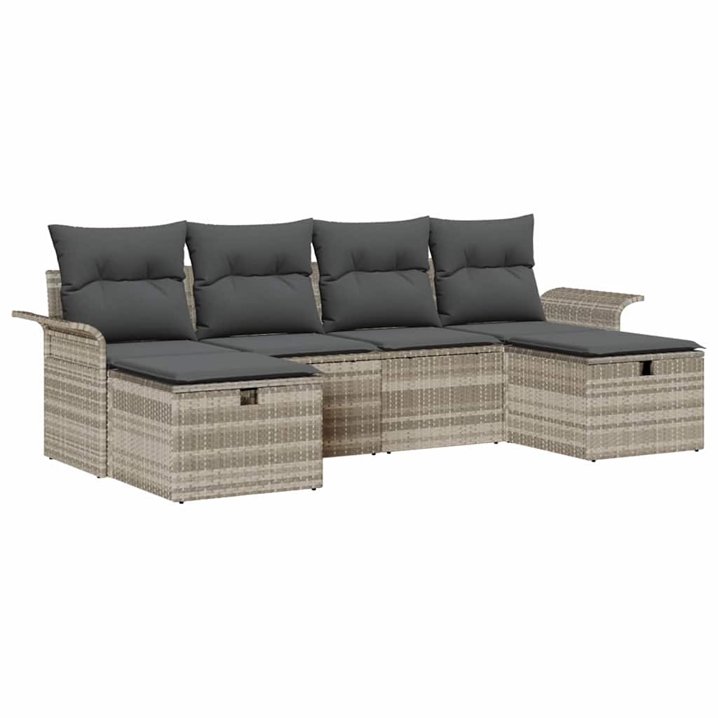 Garten-Sofa-Set 6 pcs Hellgrau 251 x 117 x 85 cm Poly Rattan