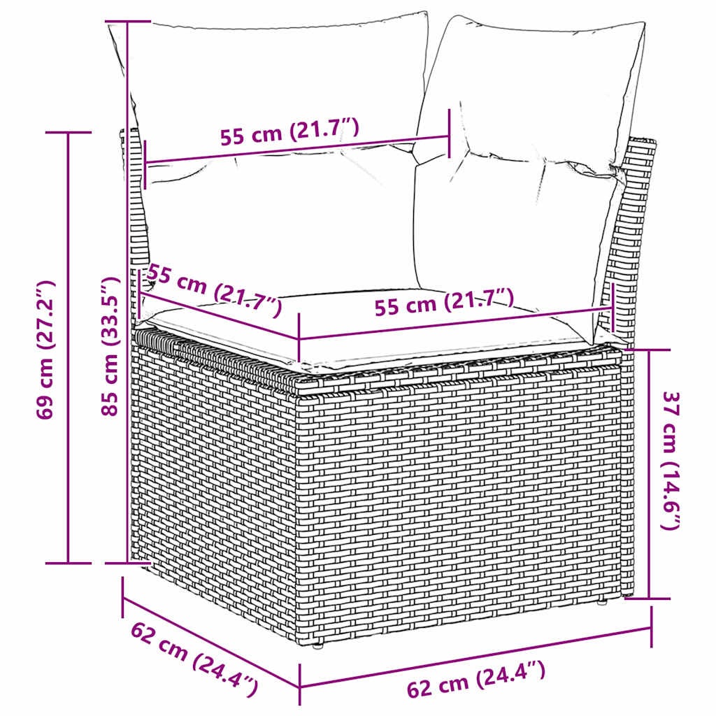 Garten-Sofa-Set 8 pcs Schwarz und Creme 297,5 x 187,5 x 85 cm