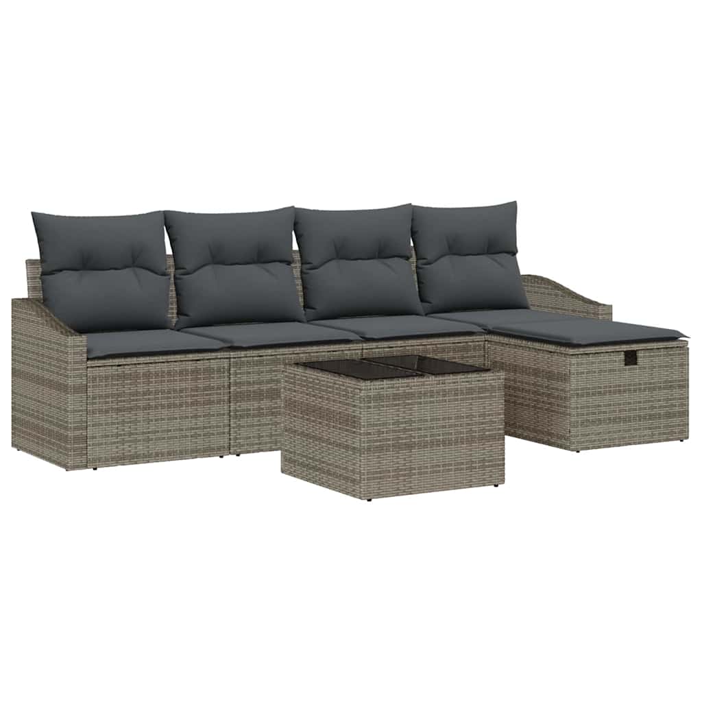 Garten-Sofa-Set mit Kissen 6 pcs Grau Poly Rattan