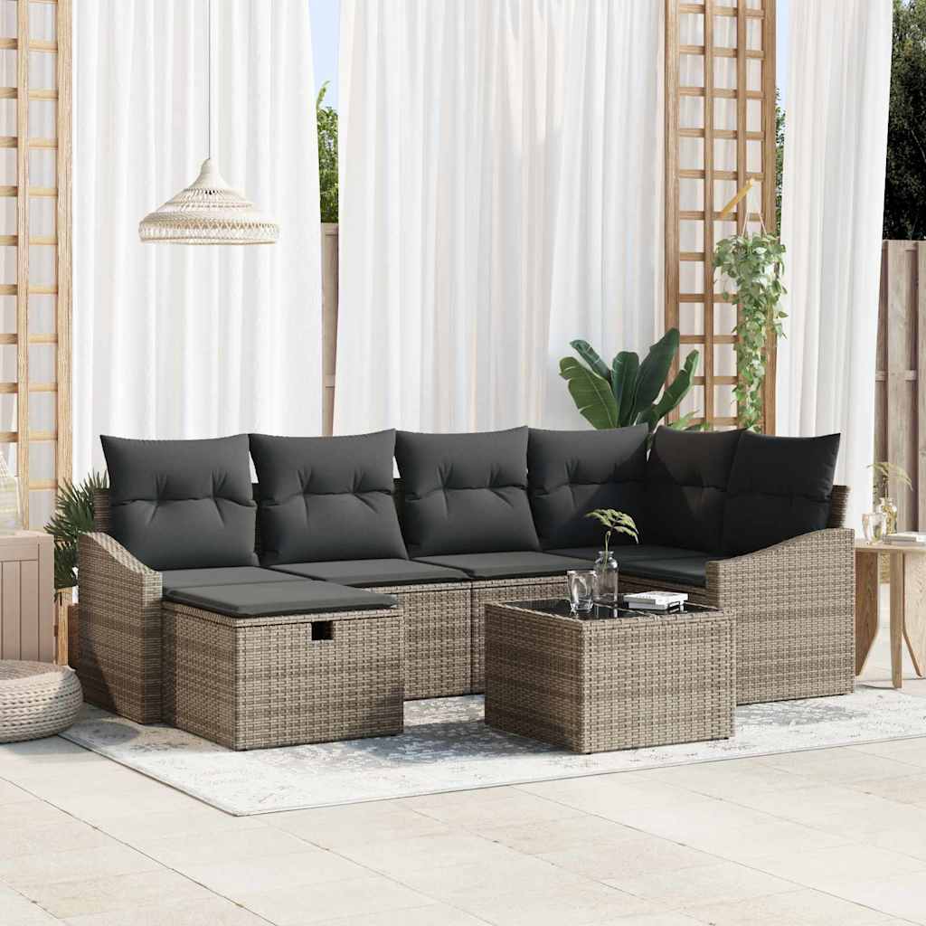 Garten-Sofa-Set mit Kissen mit Speicher 7 pcs Grau