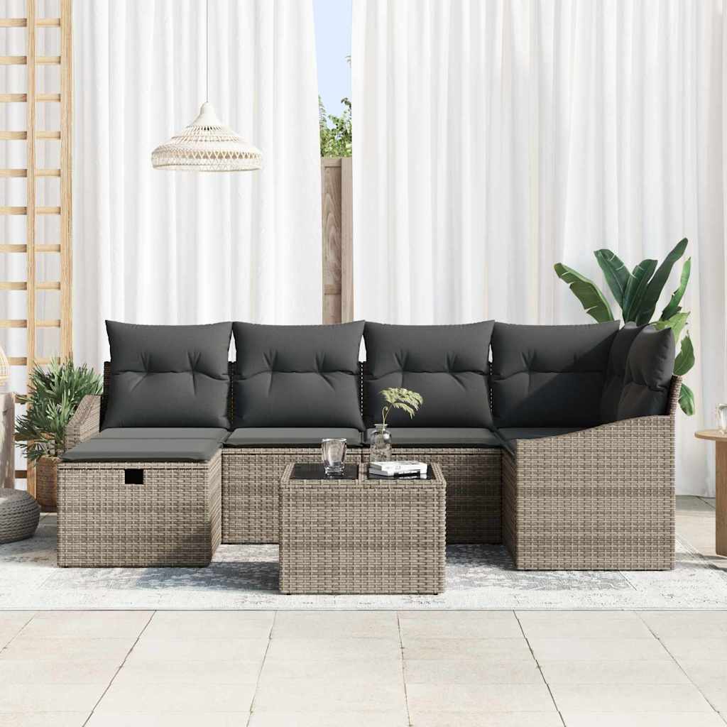 Garten-Sofa-Set mit Kissen mit Speicher 7 pcs Grau
