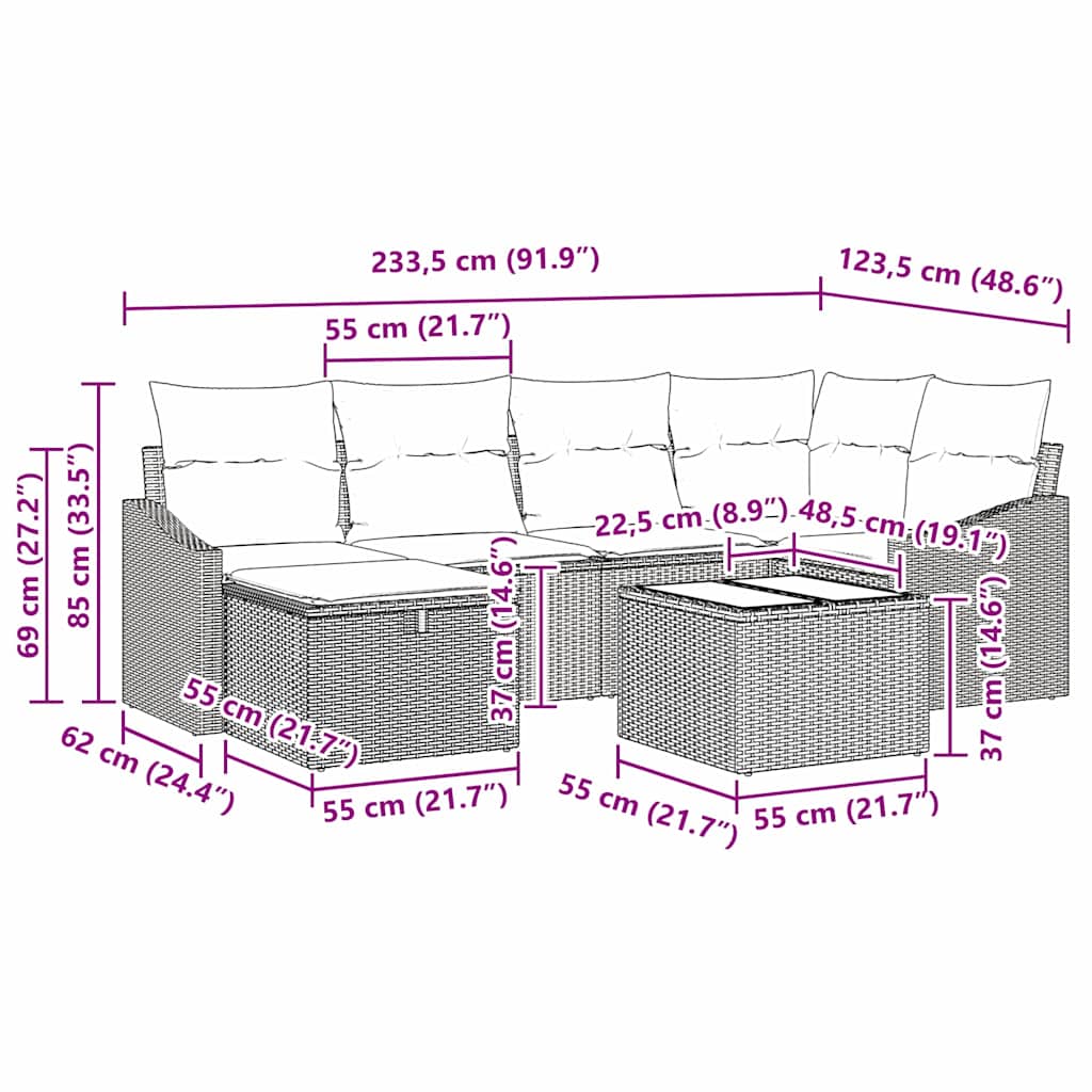Garten-Sofa-Set mit Kissen mit Speicher 7 pcs Grau