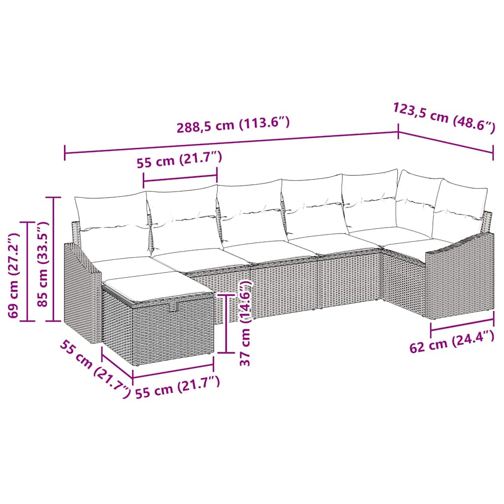 Garten-Sofa-Set mit Kissen 7 pcs Grau Poly Rattan