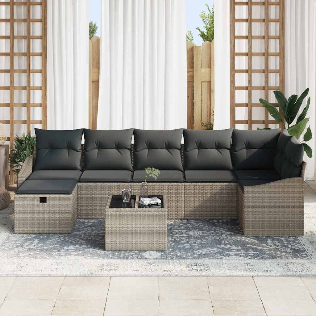 Garten-Sofa-Set mit Kissen 8 pcs Grau Poly Rattan