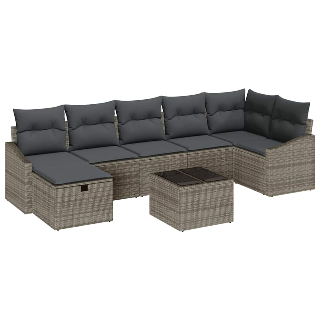 Garten-Sofa-Set mit Kissen 8 pcs Grau Poly Rattan
