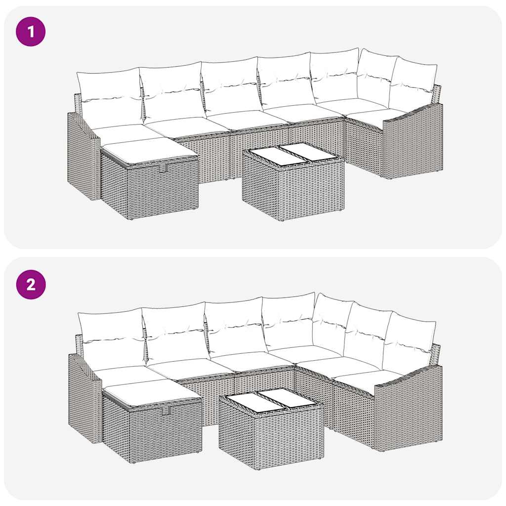 Garten-Sofa-Set mit Kissen 8 pcs Grau Poly Rattan